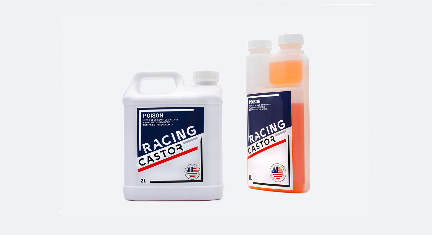 1 litre and 2 litre bottle of racing castor oil